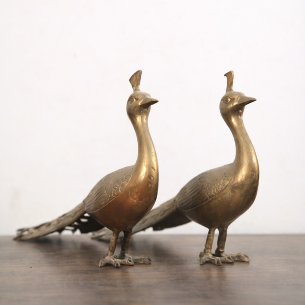 Paire de paons décoratifs en laiton – Vintage